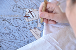 Плащаница Успение пресвятой Богородицы м престоящими лицевое шитье